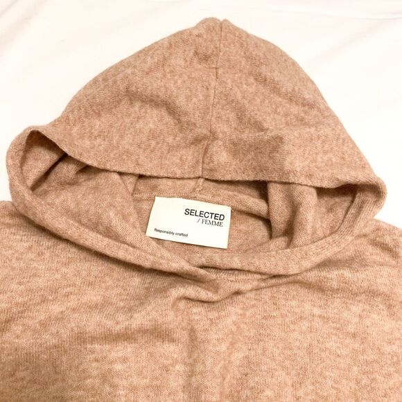 Selected Femme hooded lightweight wool blend soft sweater light brown Sz S - Picture 4 of 9
